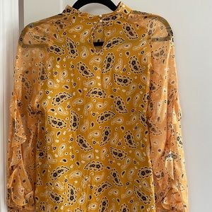 Yellow patterned tunic 100% silk long sleeve top